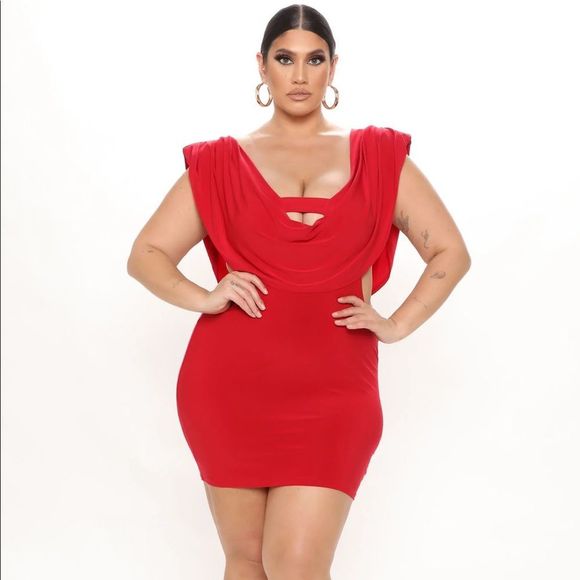 NWT Fashion Nova Deep Cowl Neck Red Mini Dress - Size XL - Picture 2 of 16